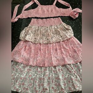 House of Harlow 1960 Pink Floral Smocked Crop Top & Skirt Set 100% Cotton
